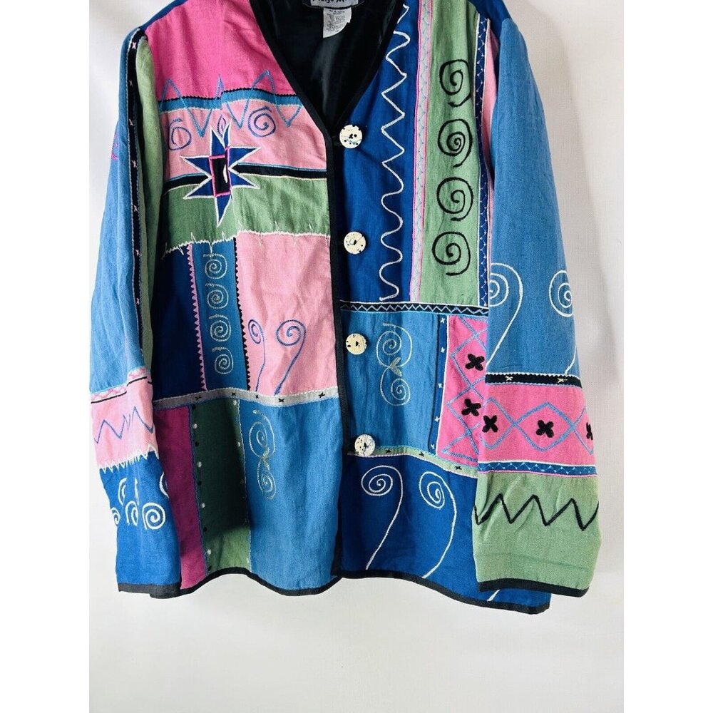 Indigo Moon Color Block Artsy Printed Jacket Lage… - image 3